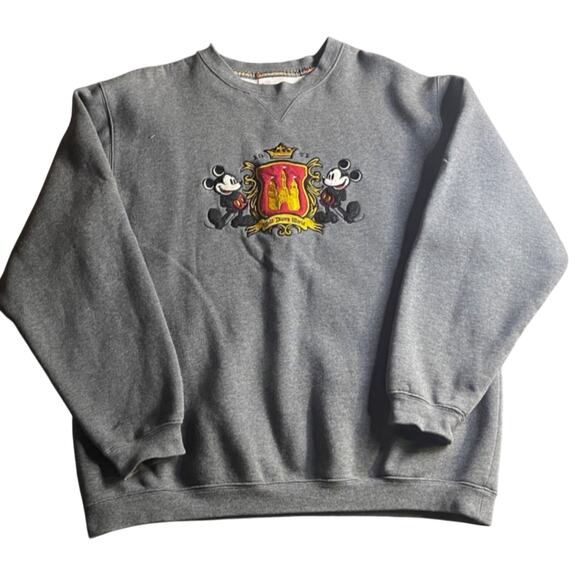 Disney Tops - Disney World Mickey Mouse Crest Crown Sweatshirt - VTG - Y2K - Size L
